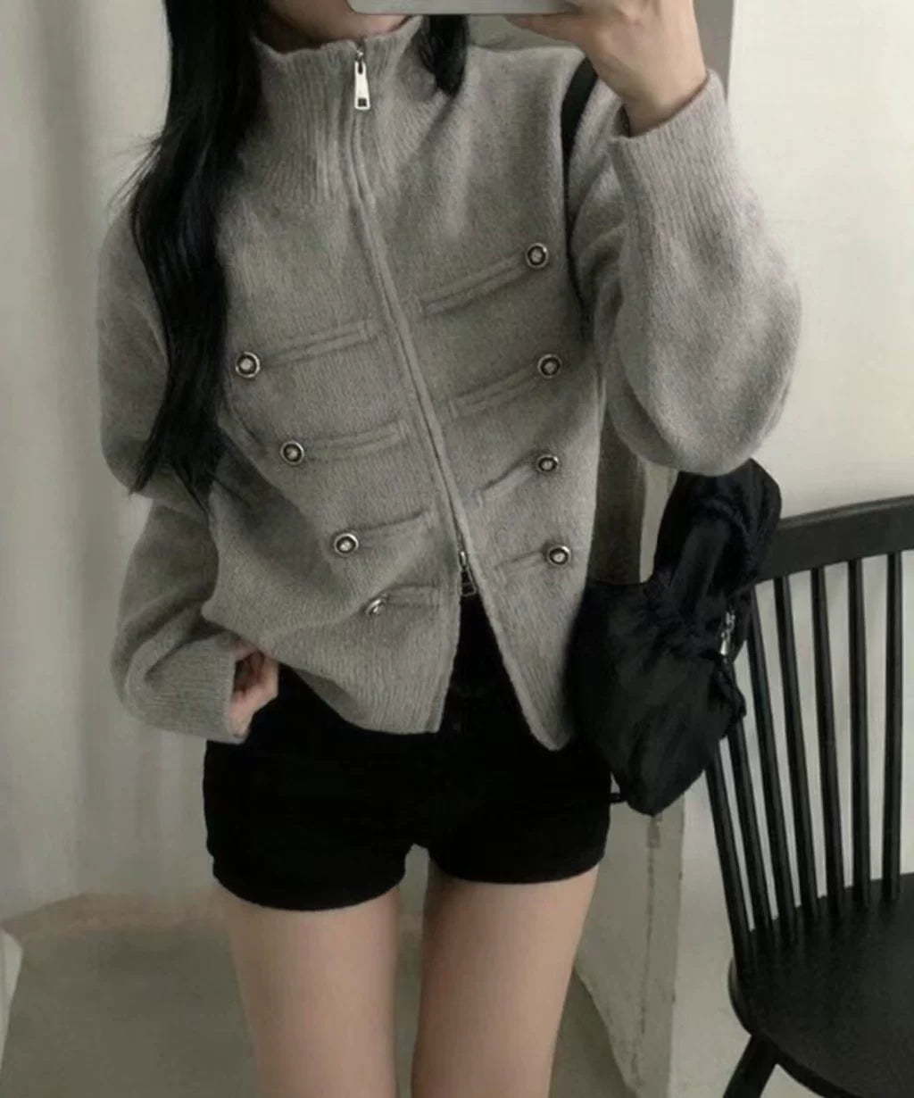 ダブルジップナポレオンニットカーディガン