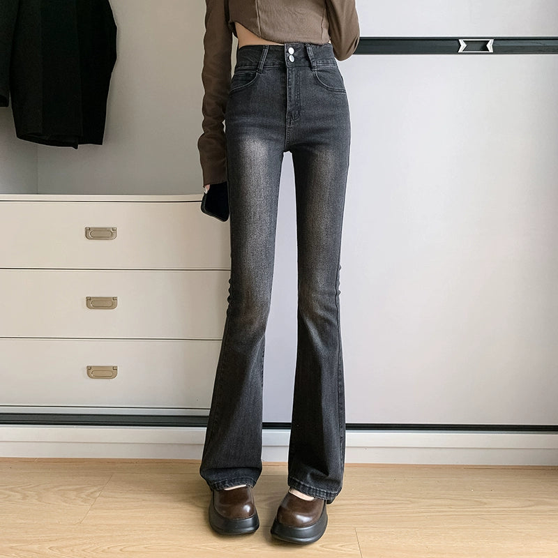 ハイウエストスリムフレアデニム