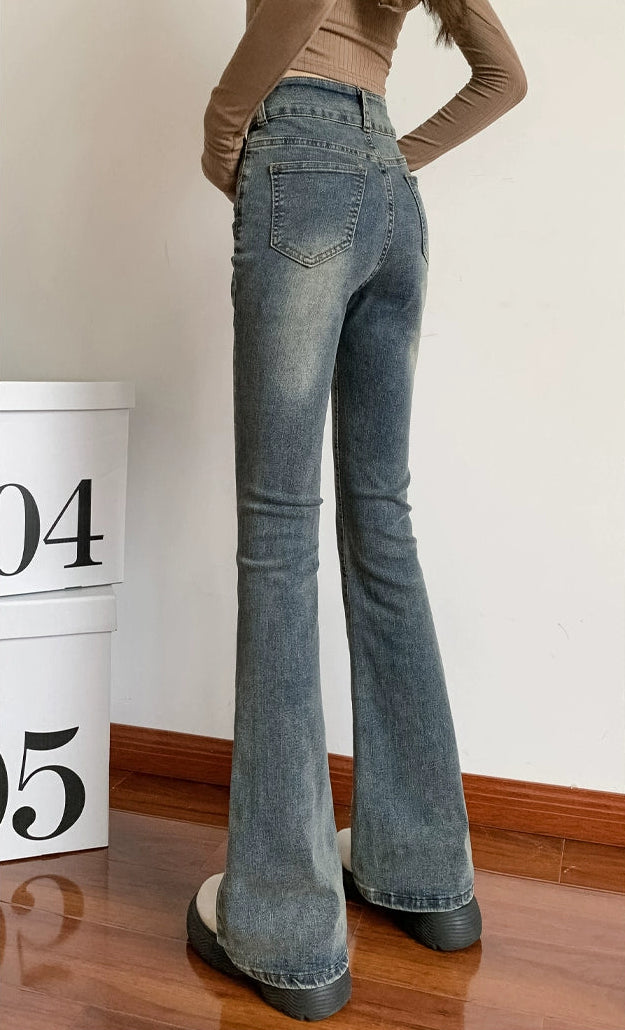 ハイウエストスリムフレアデニム