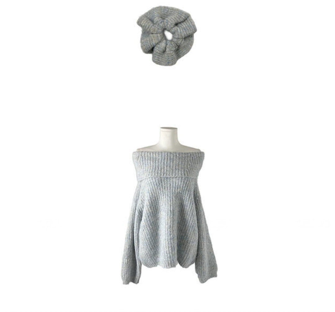 オフショルダーモヘアライクニットトップス