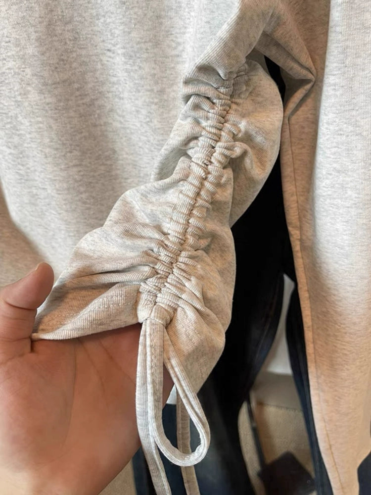 ラウンドネックギャザーロングTシャツ