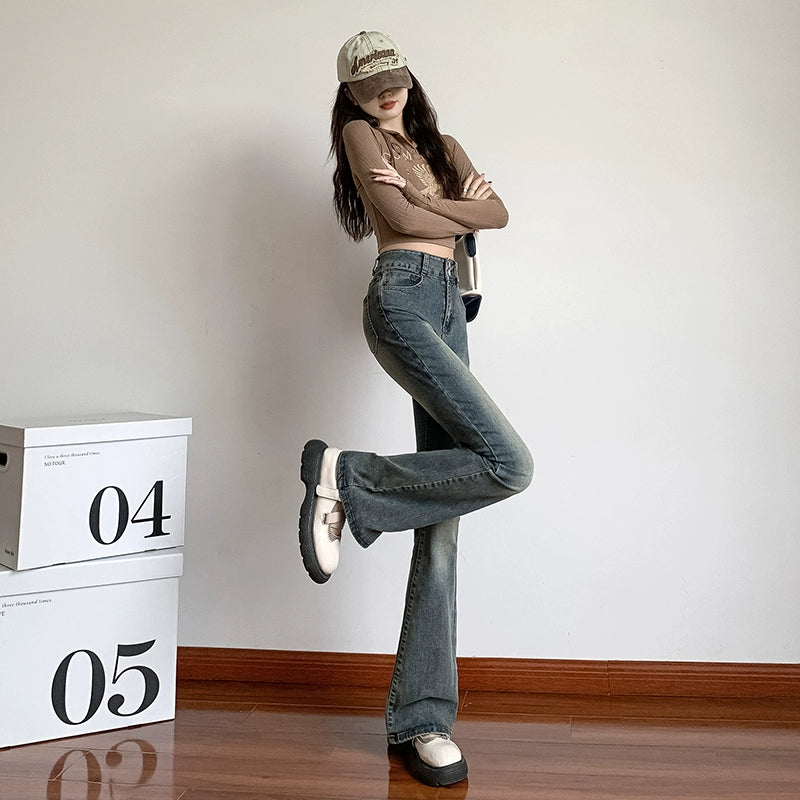 ハイウエストスリムフレアデニム