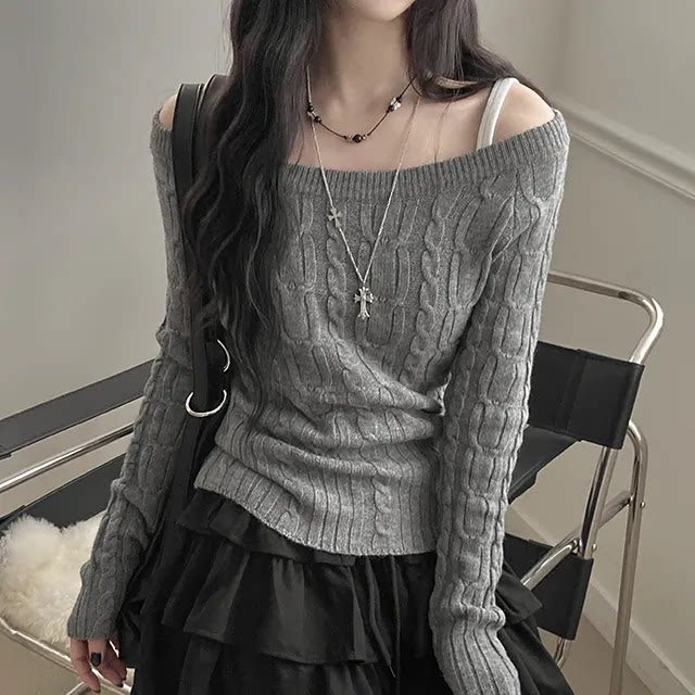 フェミニンケーブルオフショルニット