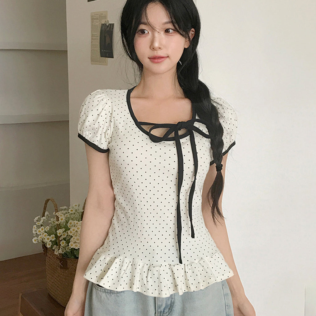 ドットリボンペプラムTシャツ