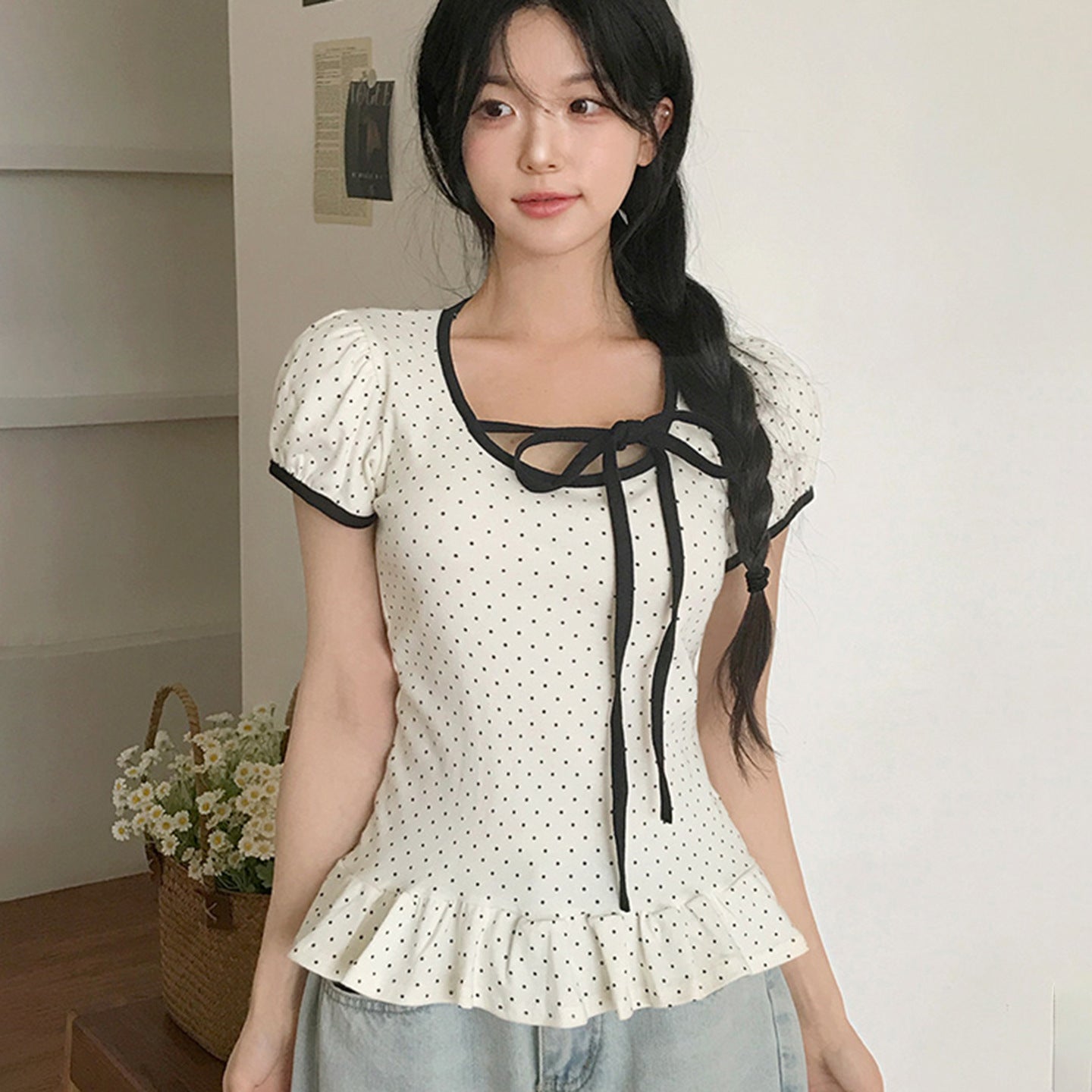 ドットリボンペプラムTシャツ