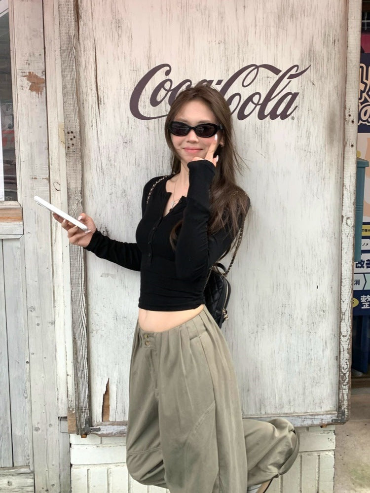 ボタン 可愛いロングTシャツ tシャツ フロントクロスボタンロンT レディース : ZOZOTOWN Yahoo!店