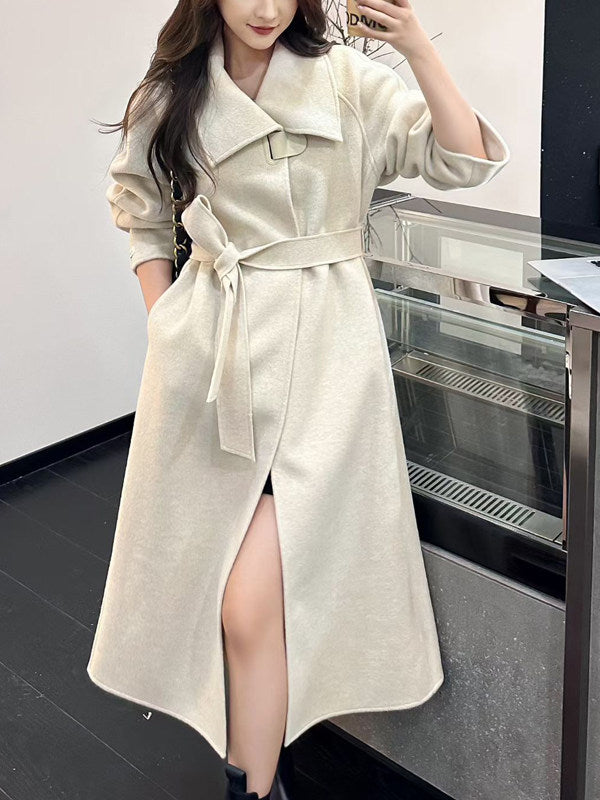 ウエストマークウールライクロングコート