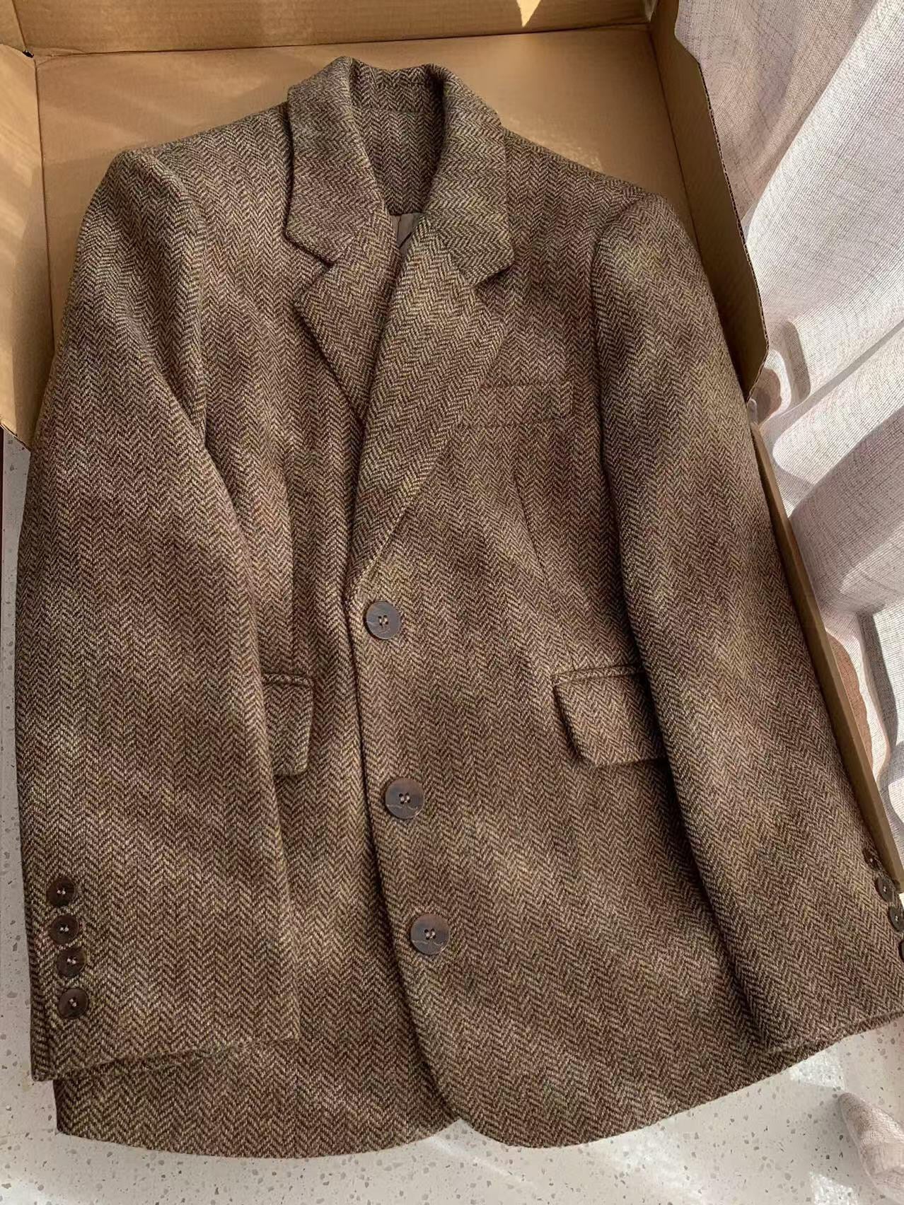 ヘリンボーンウールライクジャケット