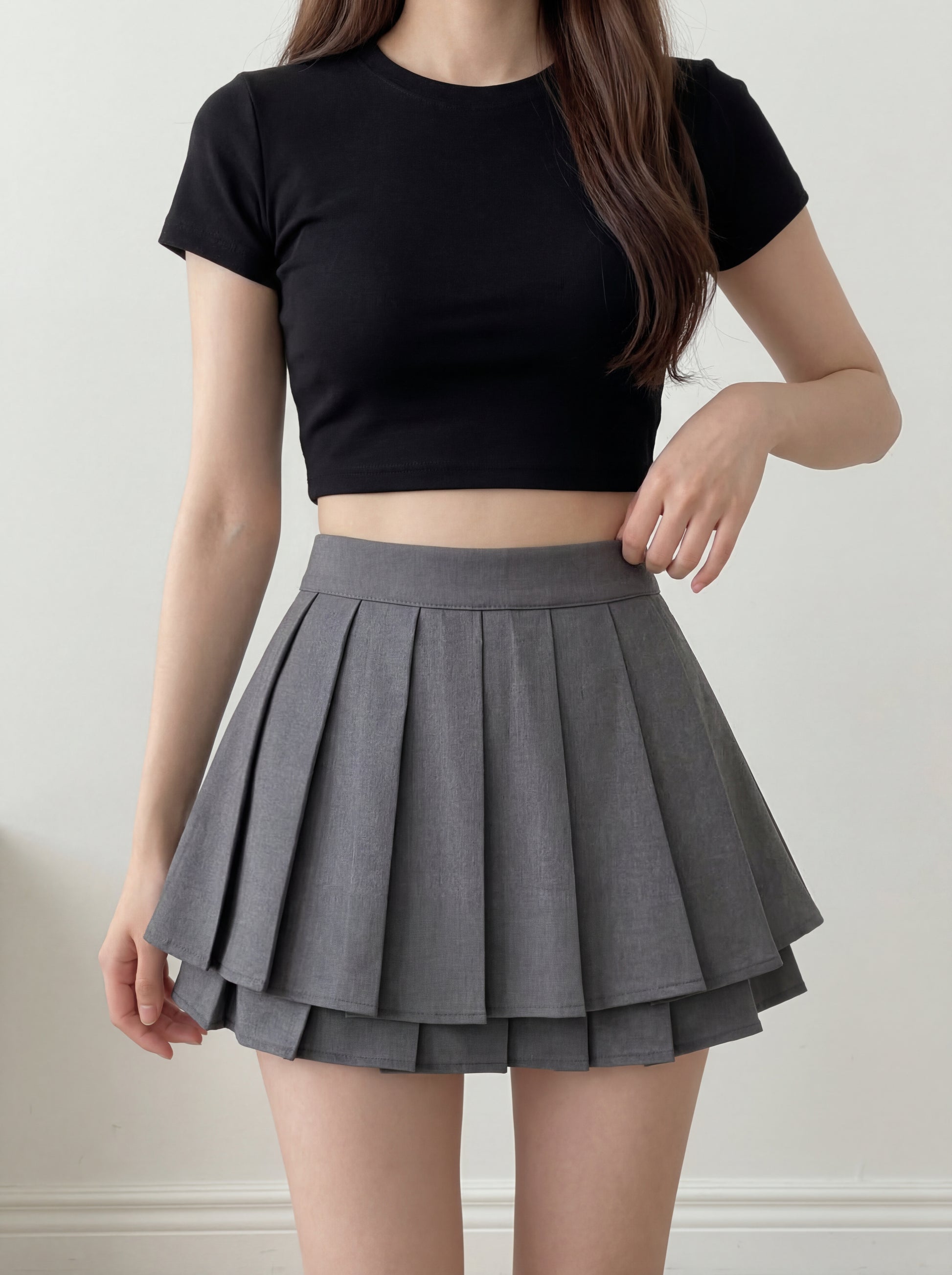 ダブルレイヤープリーツミニスカート
