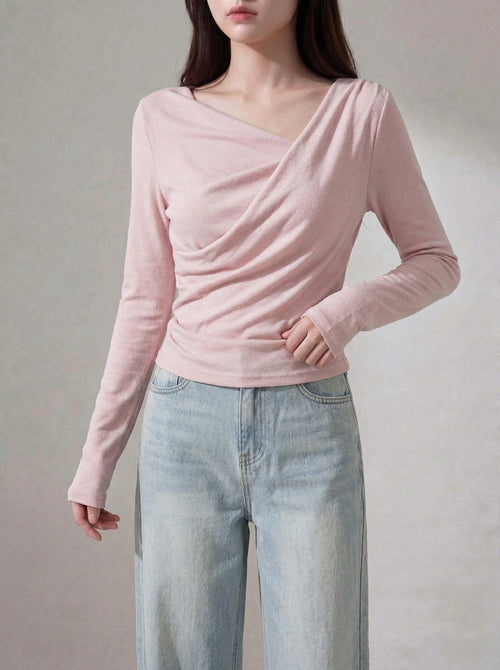 アシメドレープネックフィットトップス