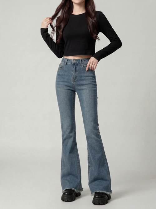 【累計500本突破】ハイウエストスリムフレアデニム