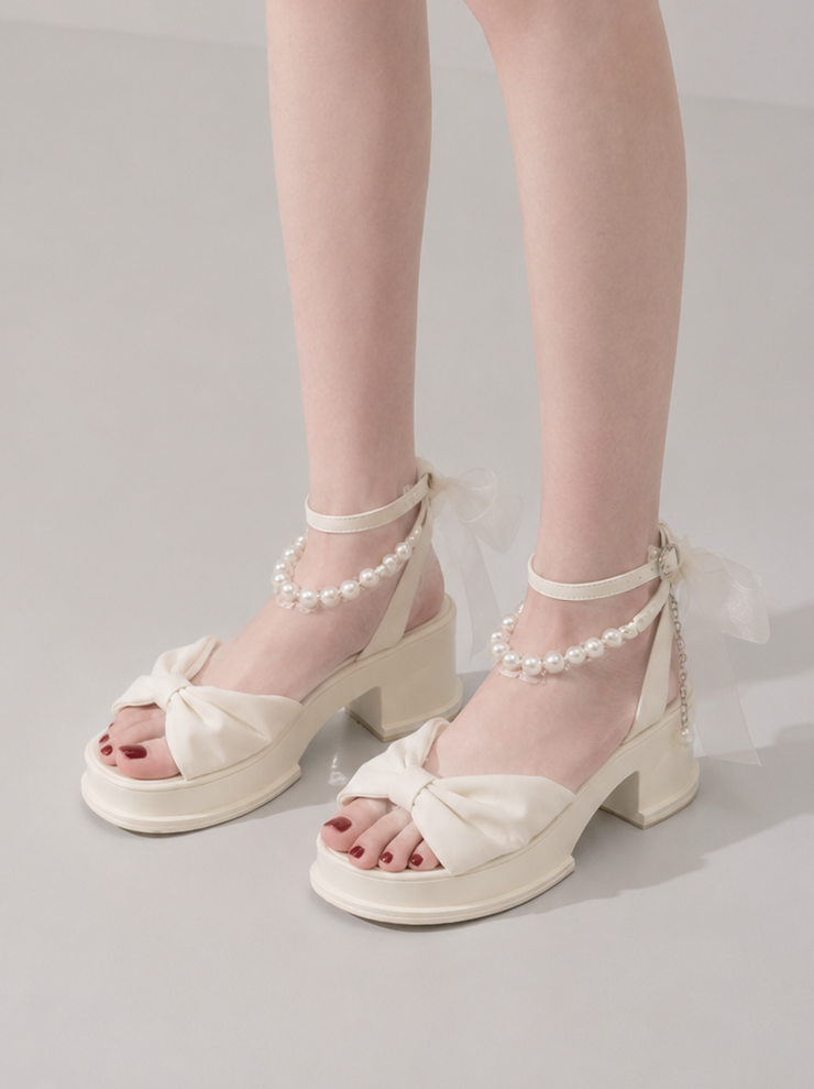 パールリボンボリュームソールサンダル