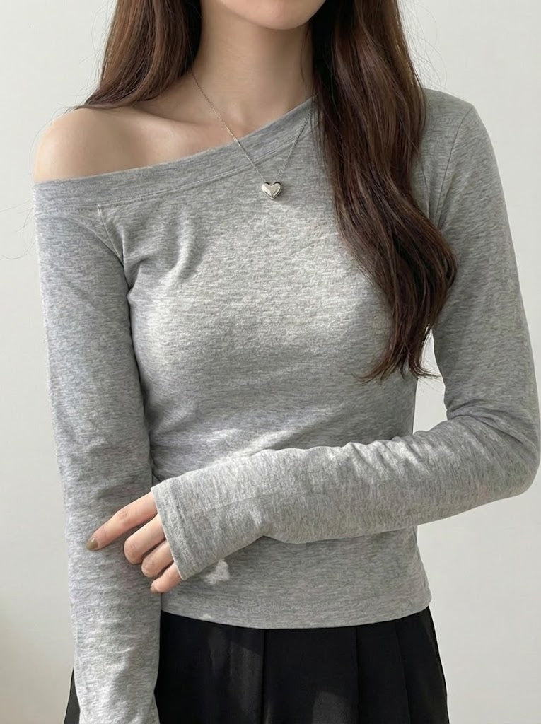 モノトーンオフショルリブトップス